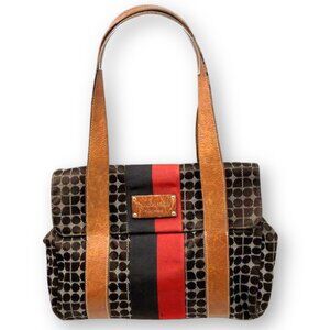 Kate Spade Womens Classic Noel Stevie Brown Red Signature Stripe Tote Handbag
